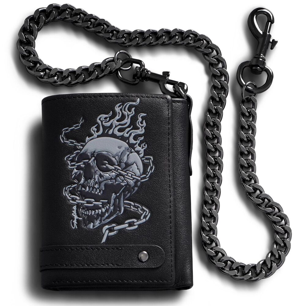 2550 Wallet With Chain Skull Trifold Wallets ,Soft Leather Wallet Chains